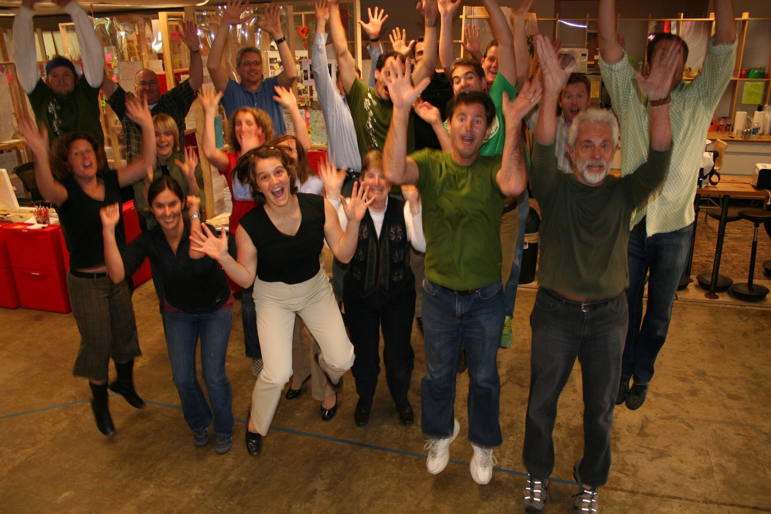 An early team at the d.school involved in some much needed post-class stress relief.