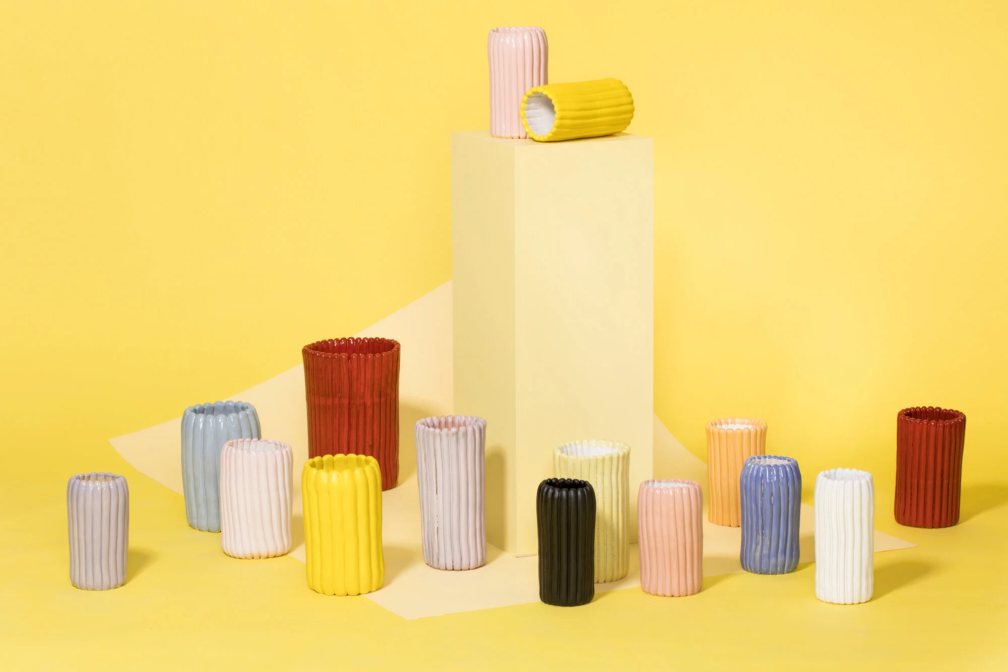    The rhythmic pace of the bakery is still ongoing in the work of designer Tero Kuitunen, who spent his childhood at the family's doughnut factory. Kuitunen works kind of like on a production line of doughnuts, that are first dipped in icing and the
