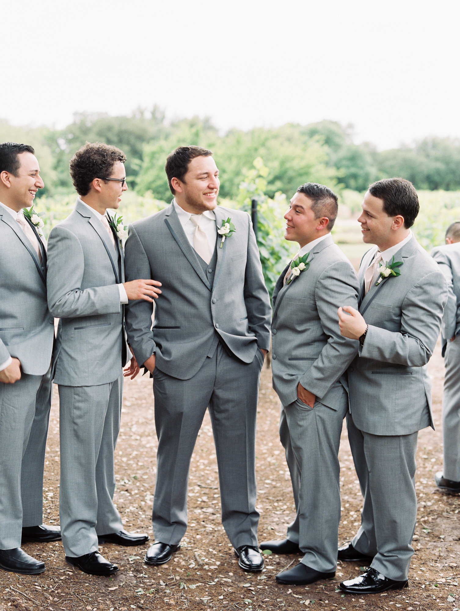 Elegant Spring Vineyard Wedding | Film Wedding Photographer | Austin Wedding Photographer | Groomsmen in Gray Suits | Britni Dean Photography // britnidean.com