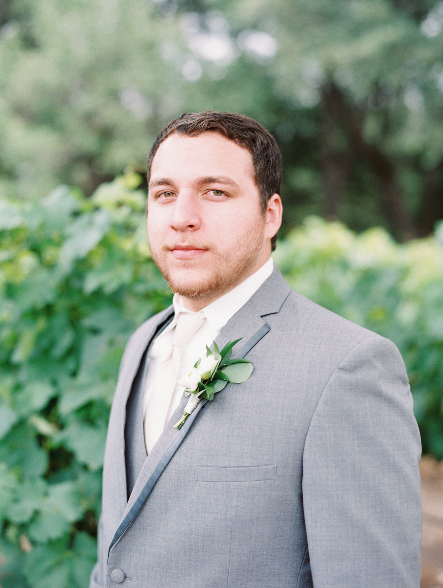 Elegant Spring Vineyard Wedding | Film Wedding Photographer | Austin Wedding Photographer | Groom in Gray Suit, Groom's Portrait | Britni Dean Photography // britnidean.com