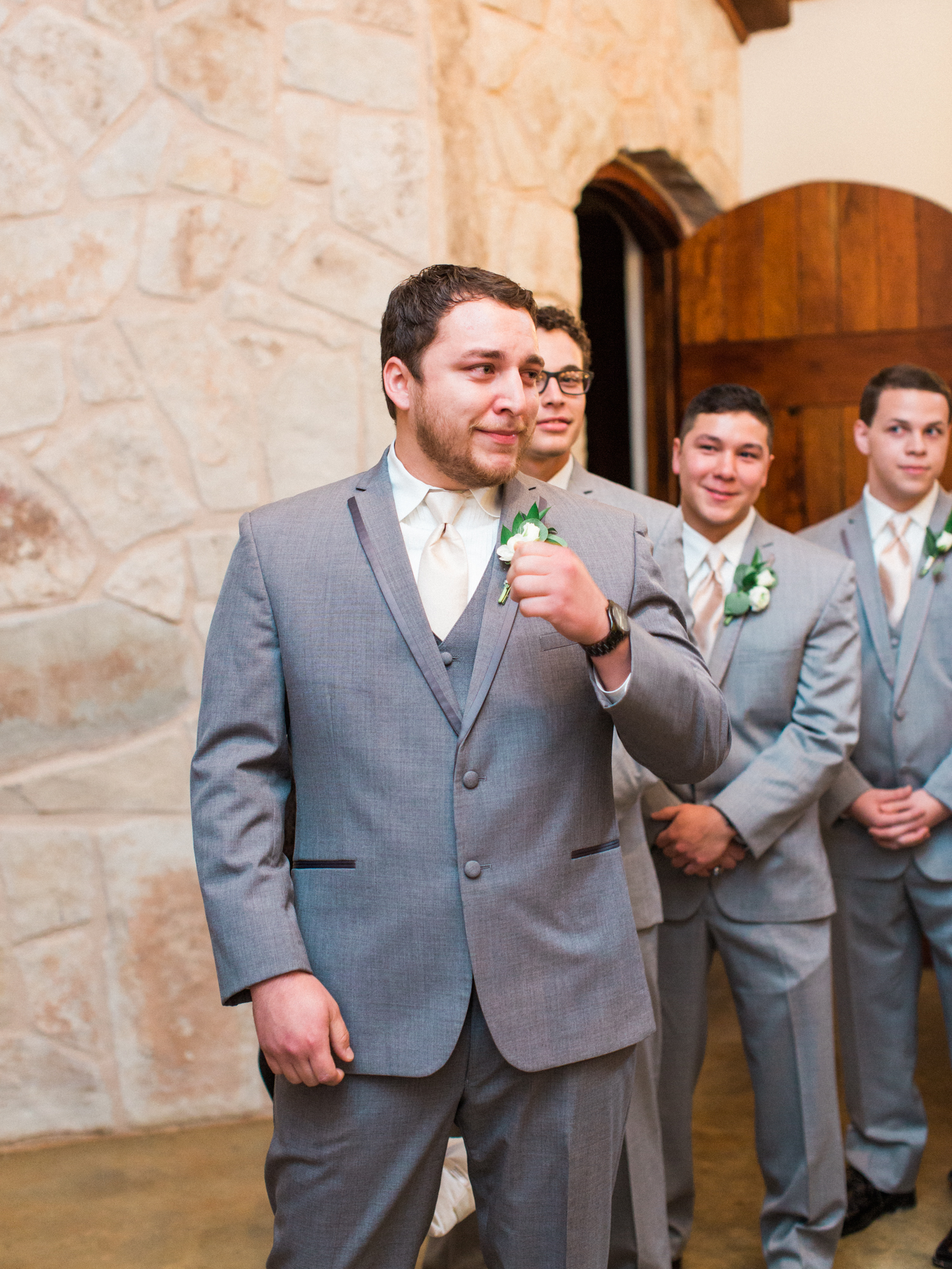 Elegant Spring Vineyard Wedding | Film Wedding Photographer | Austin Wedding Photographer | Groom First Reaction to Seeing Bride | Britni Dean Photography // britnidean.com