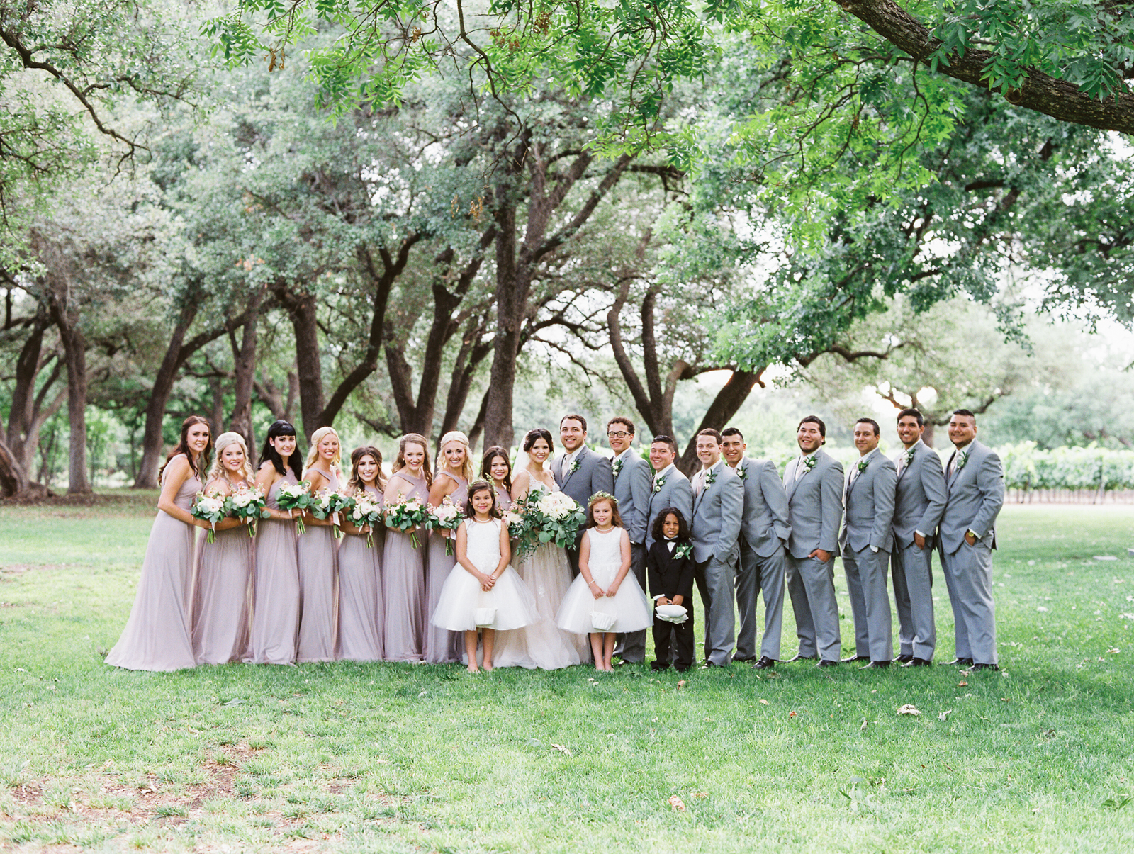 Elegant Spring Vineyard Wedding | Film Wedding Photographer | Austin Wedding Photographer | Neutral and Gray Bridal Party | Britni Dean Photography // britnidean.com