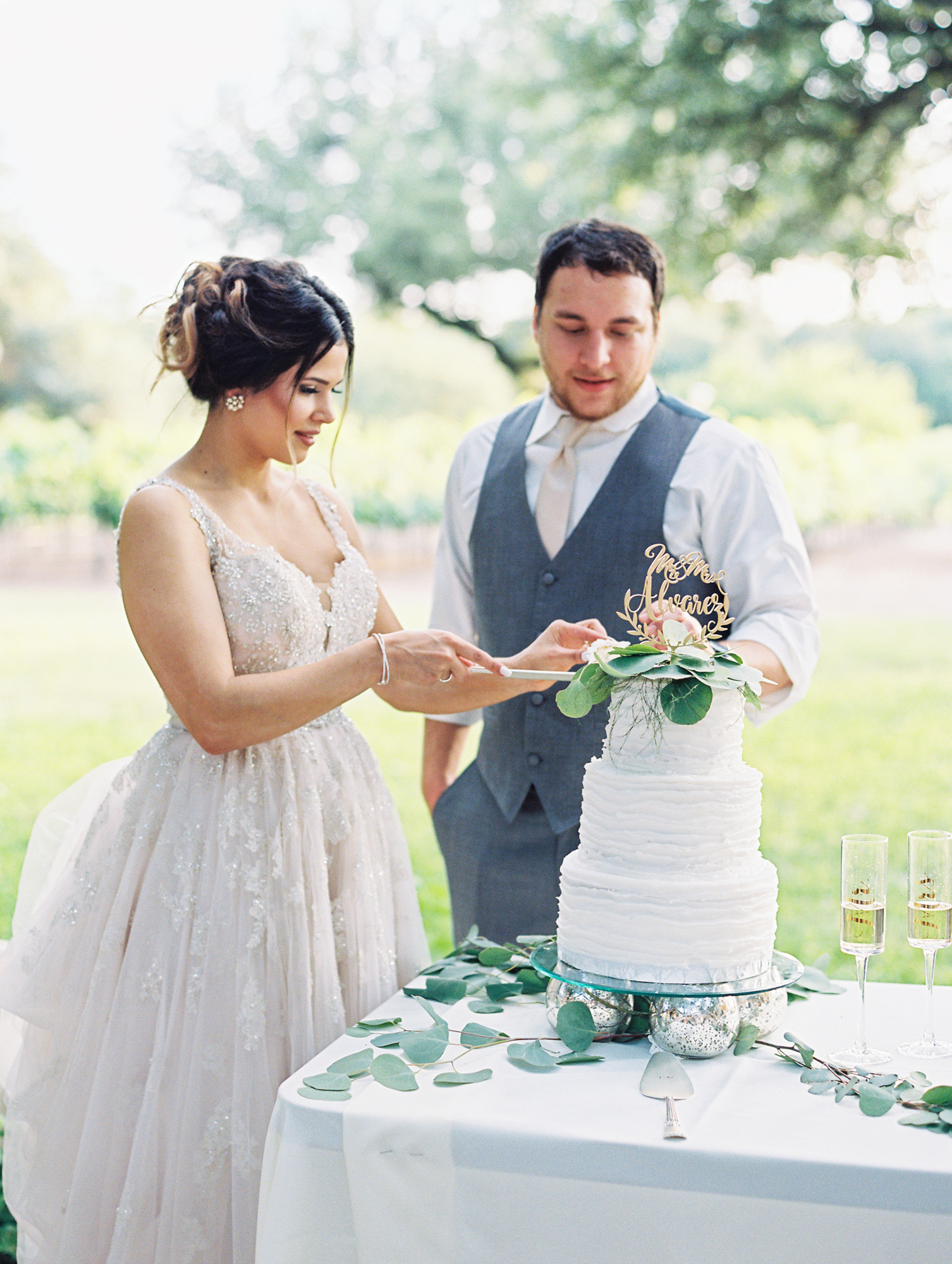 Elegant Spring Vineyard Wedding | Film Wedding Photographer | Austin Wedding Photographer | Simple White Wedding Cake with Flowers | Britni Dean Photography // britnidean.com