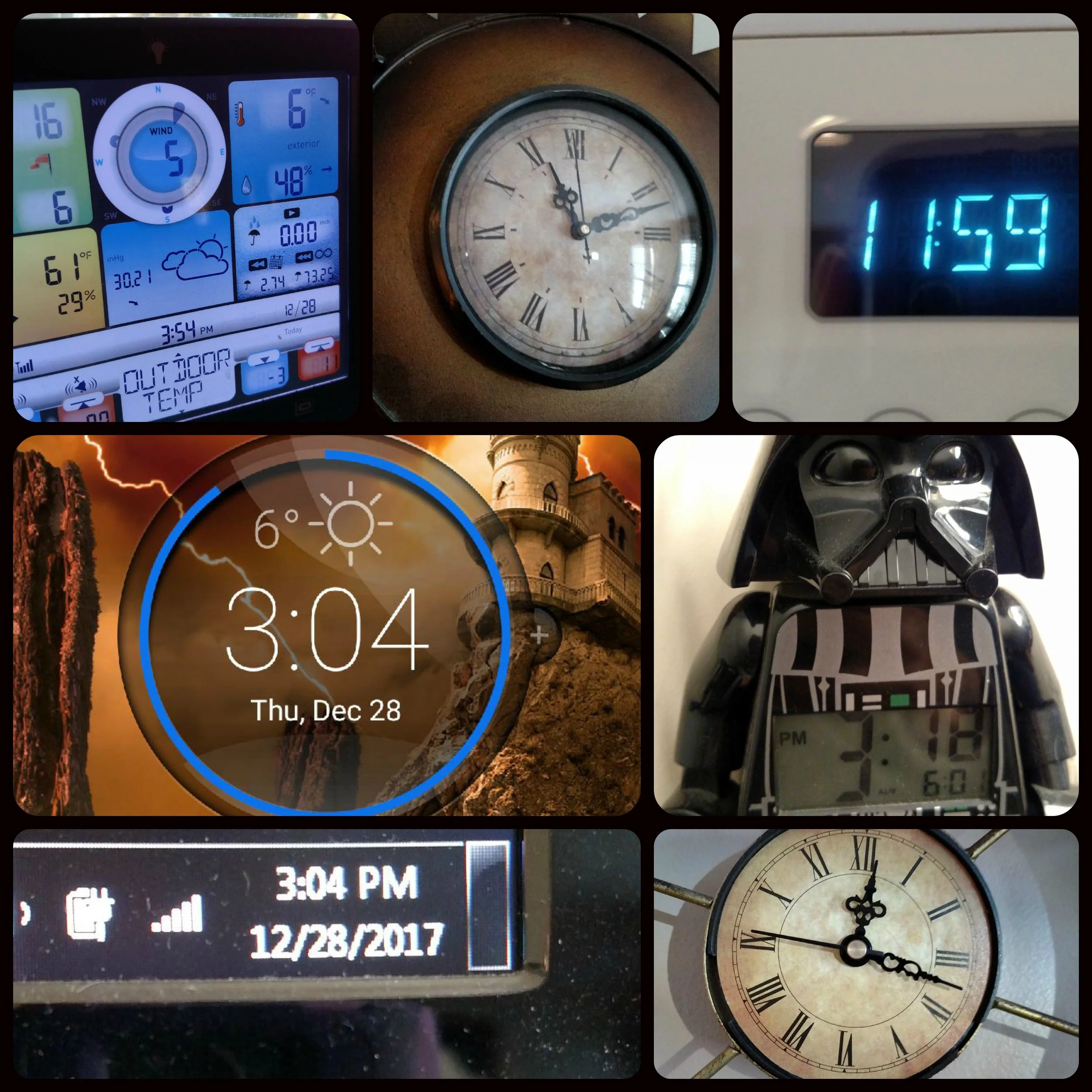 Oh, so many clocks...they surround us on appliances, technology, phones, Darth Vader alarm clocks, and old-fashioned wall clocks (my son learned to tell time via Roman Numerals at the ripe age of 4...he has a thing for clocks and schedules). Time is everywhere.