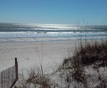 Photo of the beach where I walk that inspired the oceanfront setting for the inn in Heart Storms.