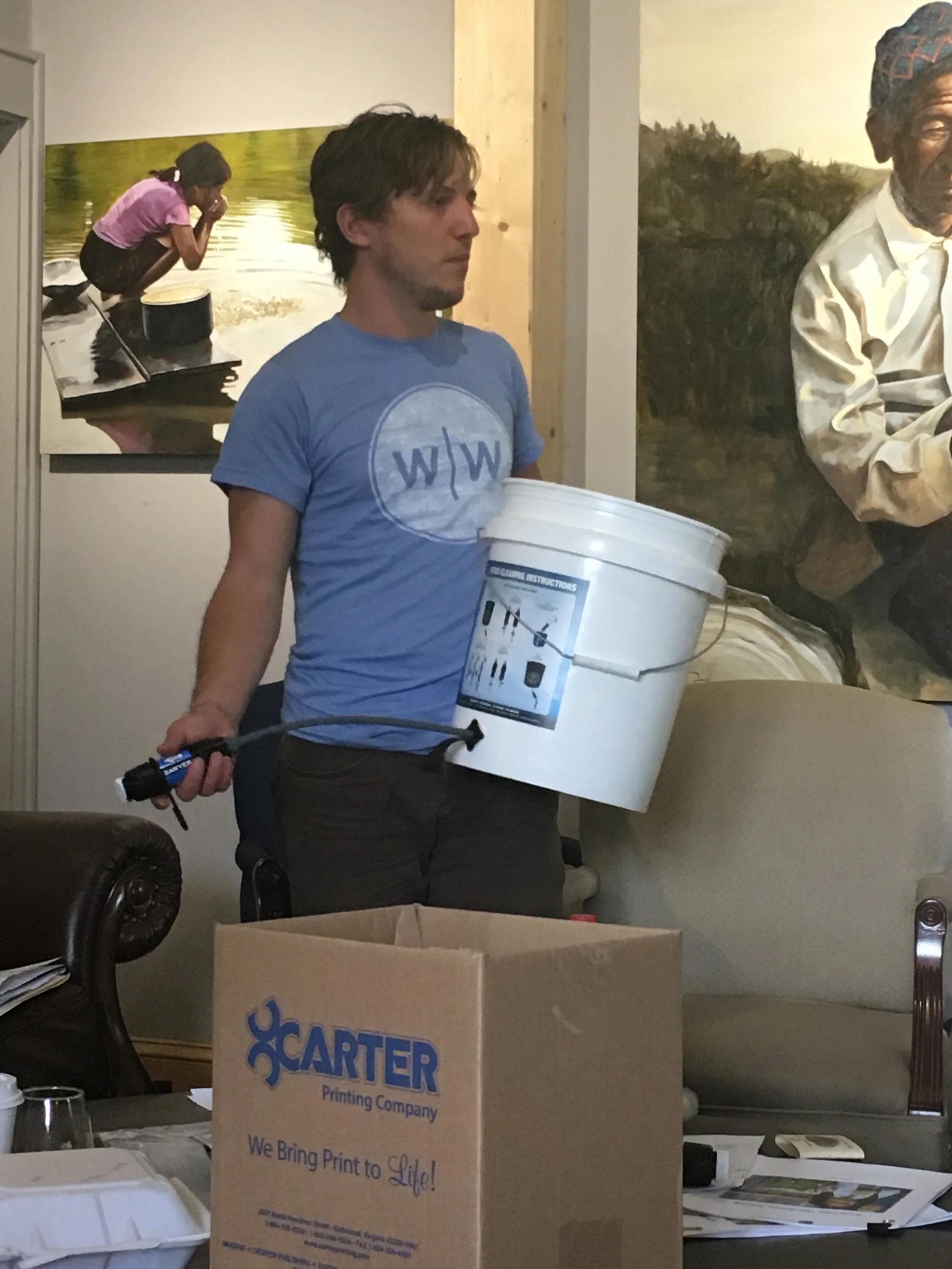 The Sawyer Filtration System hooked up to a bucket
