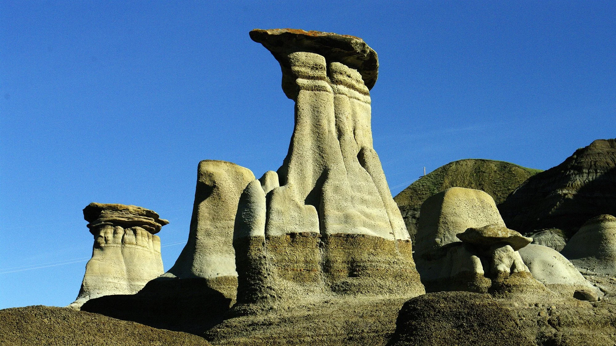 Hoodoo geological features at Willow Creek area, southeast of Drumheller, Alberta, Canada. Image by Andy Fyon, June 22/14.