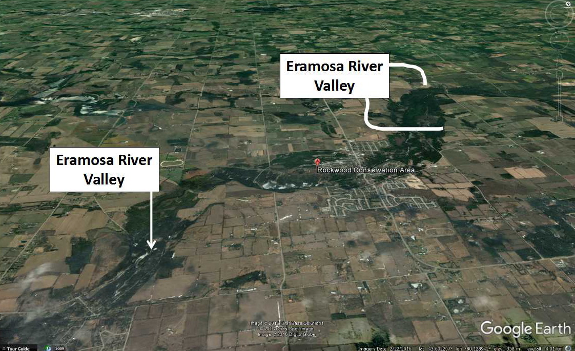 图9:Eramosa河谷的宽度和深度远远大于可能是由微小的,今天Eramosa河。这告诉我们,祖先Eramosa河比现在的更大、更强大的Eramosa河…