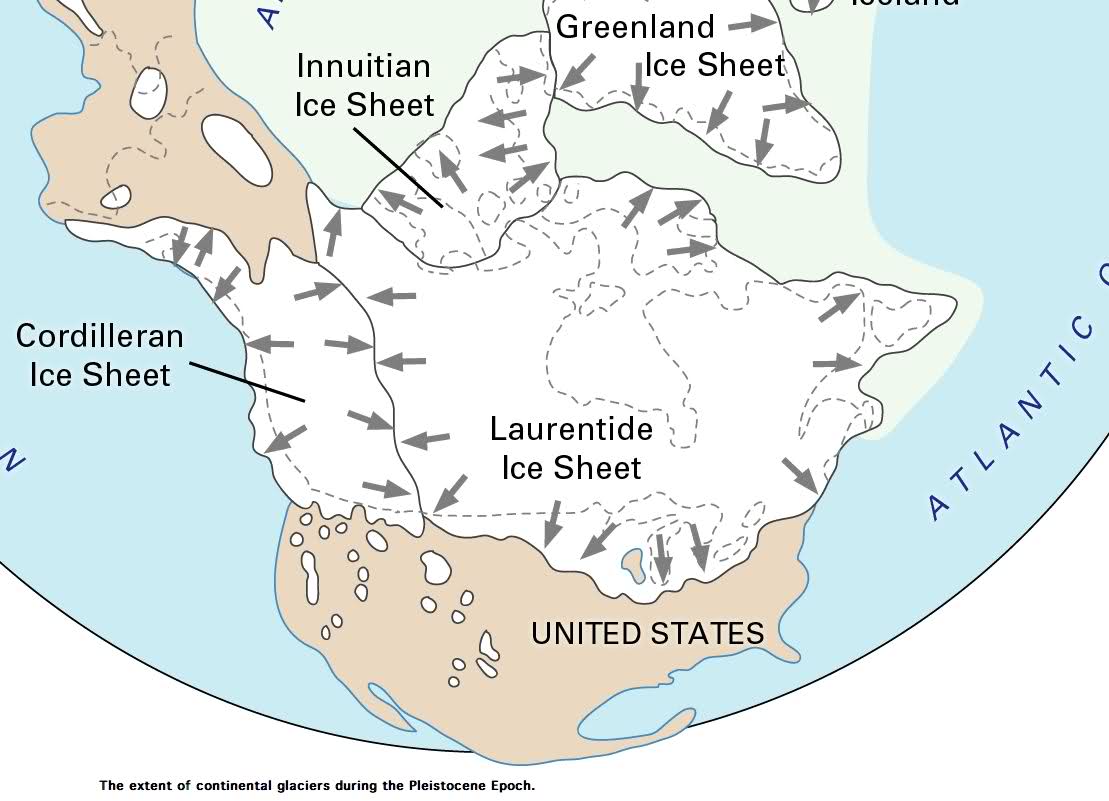 图1:冰盖的名字和他们的覆盖程度在加拿大和美国北部威斯康星州冰河时代的高峰期间,大约22000年前。雷竞技官网dota图片来自:http://i38.tinypic.com/2q9yyxi.jpg