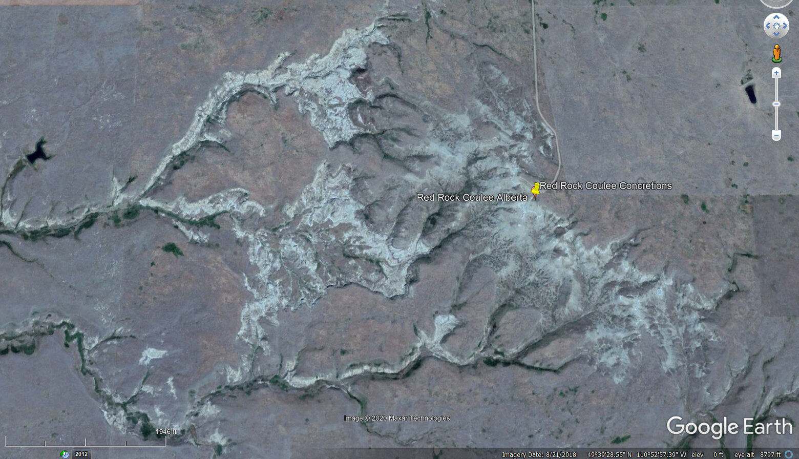 定位图2:景观的详细位置和插图在红岩深谷,加拿大阿尔伯塔省。雷竞技官网dota从谷歌地球图片。