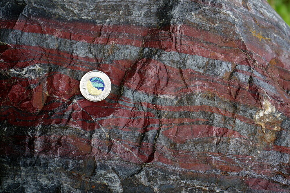 IMGP6372_raybet雷竞技app下载geology_red_hematite_magnetite_banded_iron_formation_BIF_Sherman_Mine_gate_Temagami_July0118_andy_fyon_squarespace.JPG