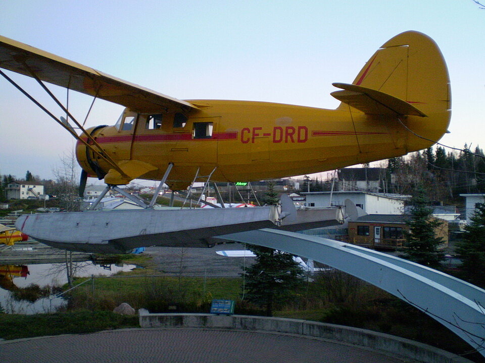 Photo of the mounted Norseman aircraft CF-DRD monument, Red Lake, Ontario - the Norseman Capital of the world. Image by Andy Fyon, Oct. 25, 2007.
