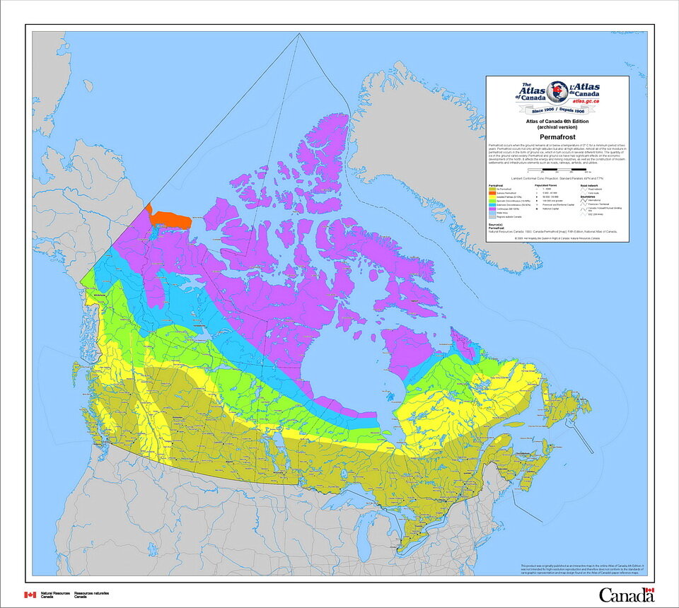 图4:冻土分布在加拿大。雷竞技官网dota图片来源:Canada-Pe雷竞技官网dotarmafrost地图