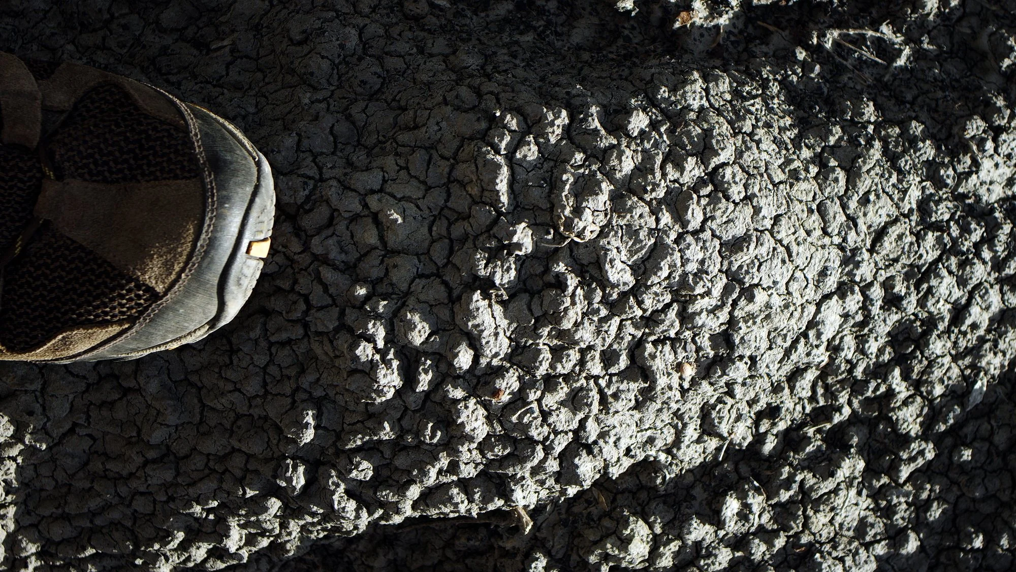 Closeup image of the popcorn surface texture of clay-rich mudstone and volcanic ash rock.
