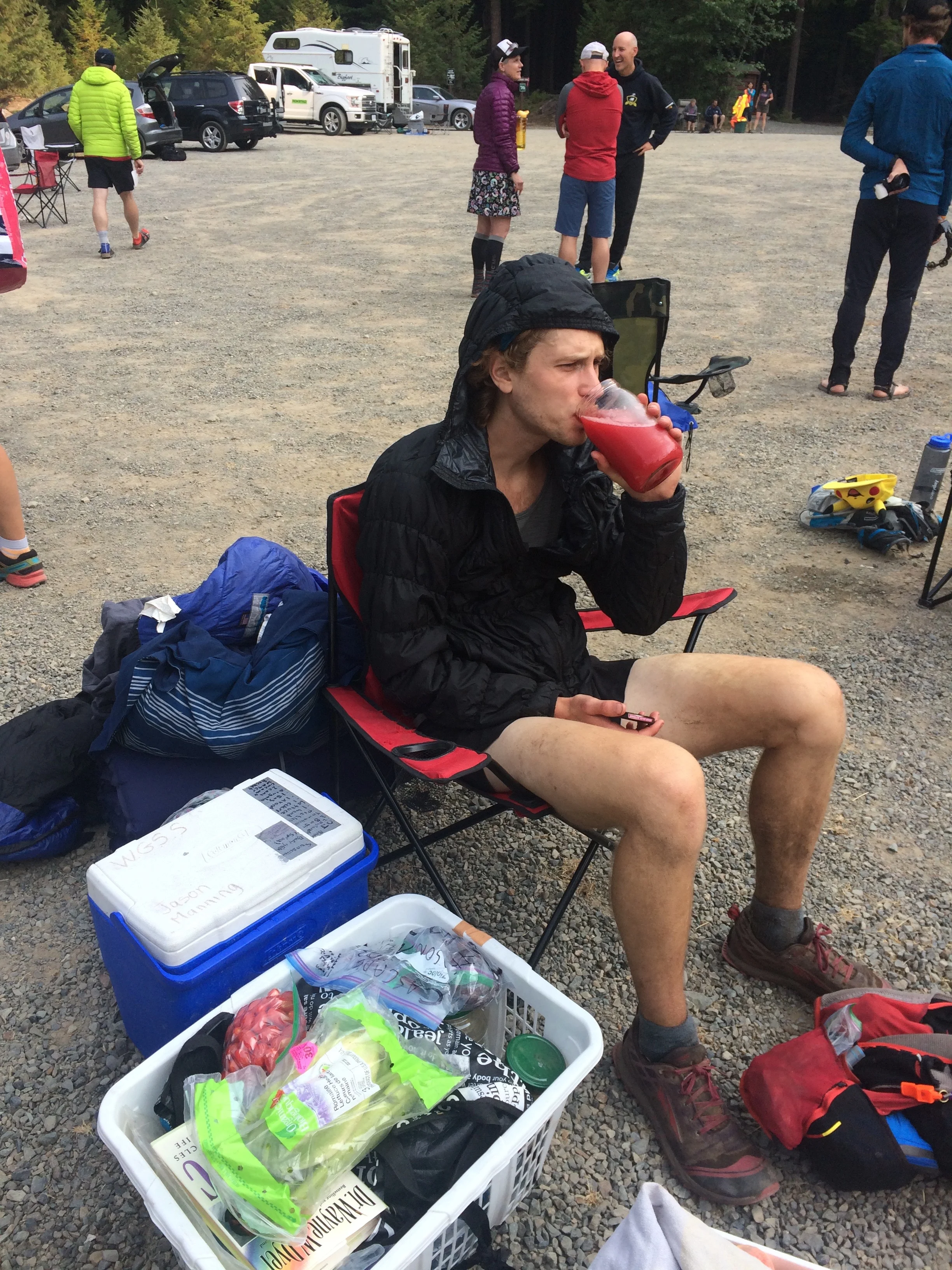 Chugging back a watermelon smoothie.