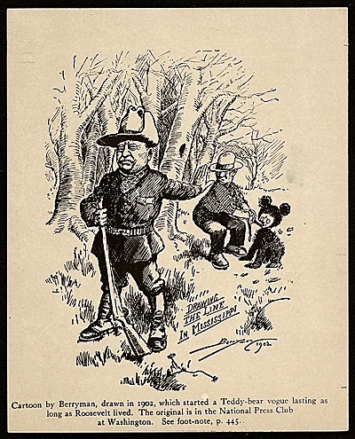 Image courtesy of the Smithsonian "Archives of American Art" - 1944 photograph of the original cartoon "Drawing the line in Mississippi" by Clifford Berryman, 1902.