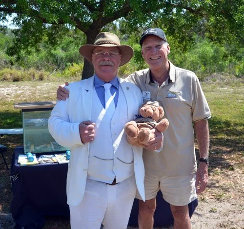 Teddy Roosevelt and Sandy Peterson at the 2023 Pelican Island NWR anniversary celebration.