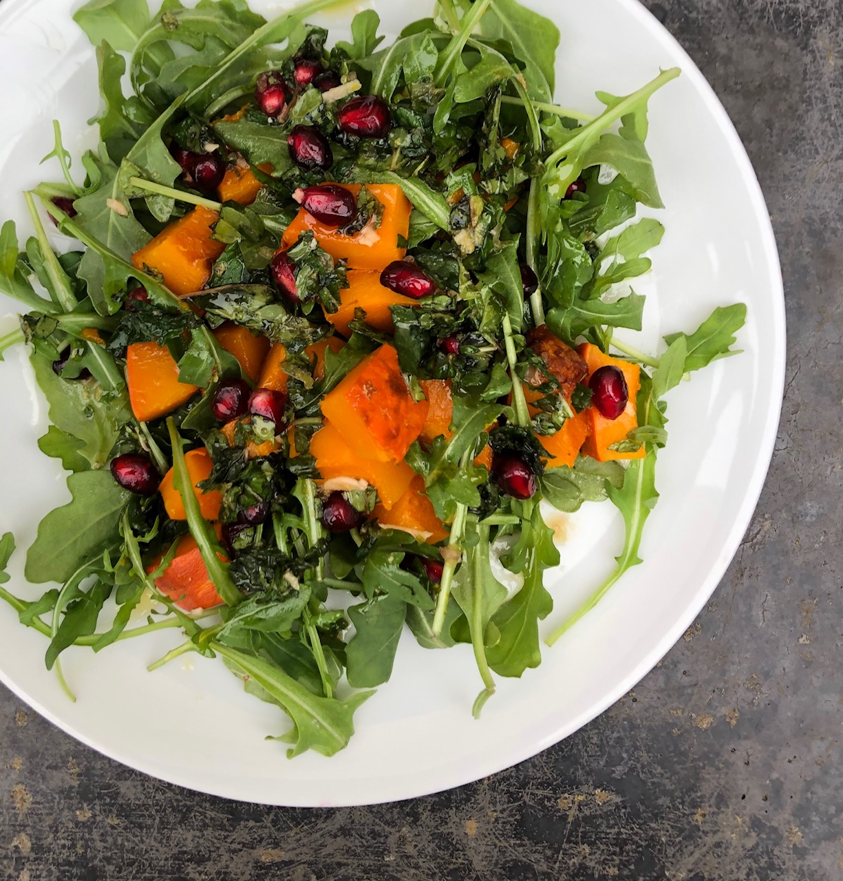 AUTUMN KURI SQUASH WITH POMEGRANATE-MINT PESTO