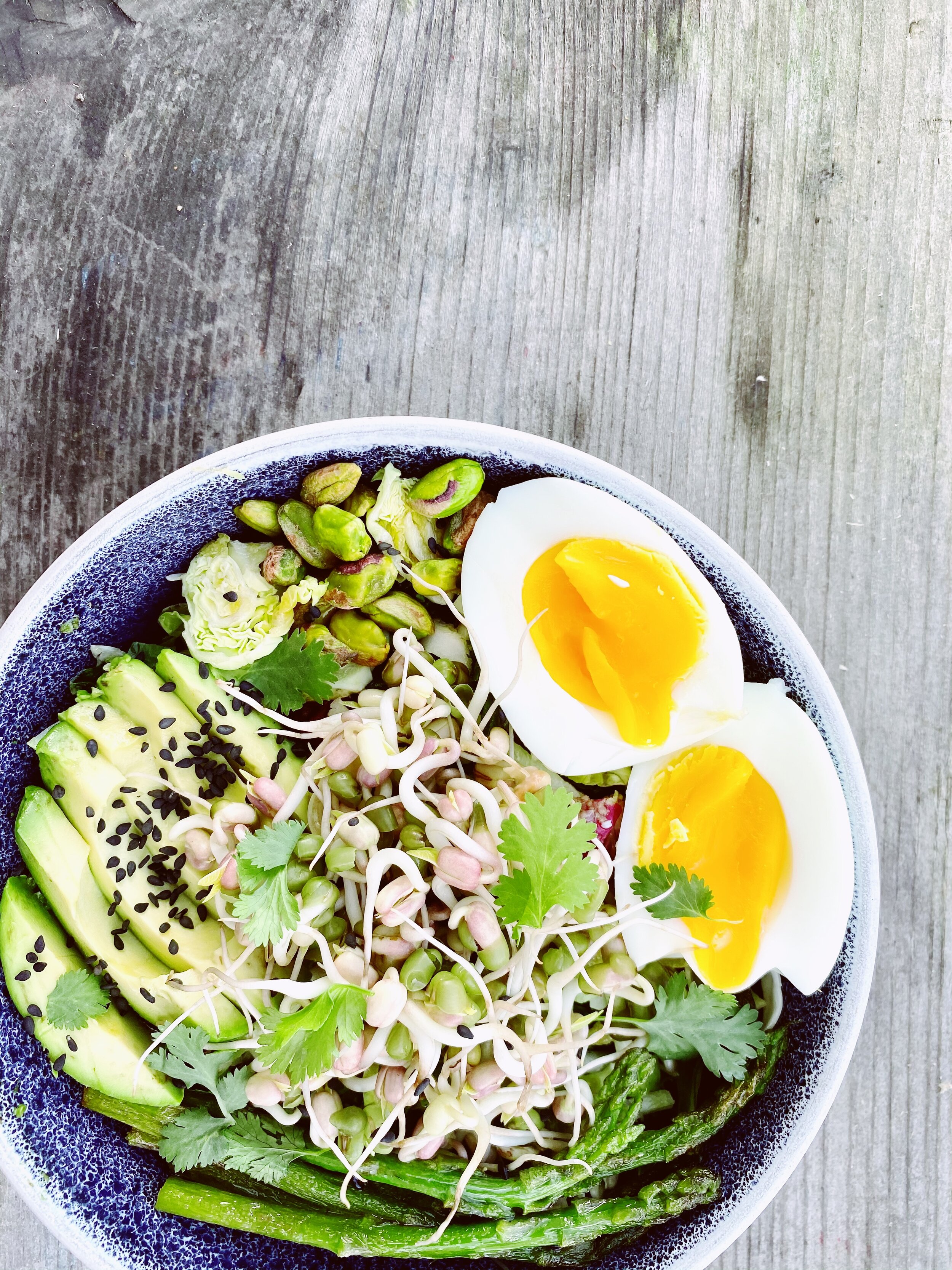 Greens with Sprouted Mung Beans + Ginger Lime Dressing