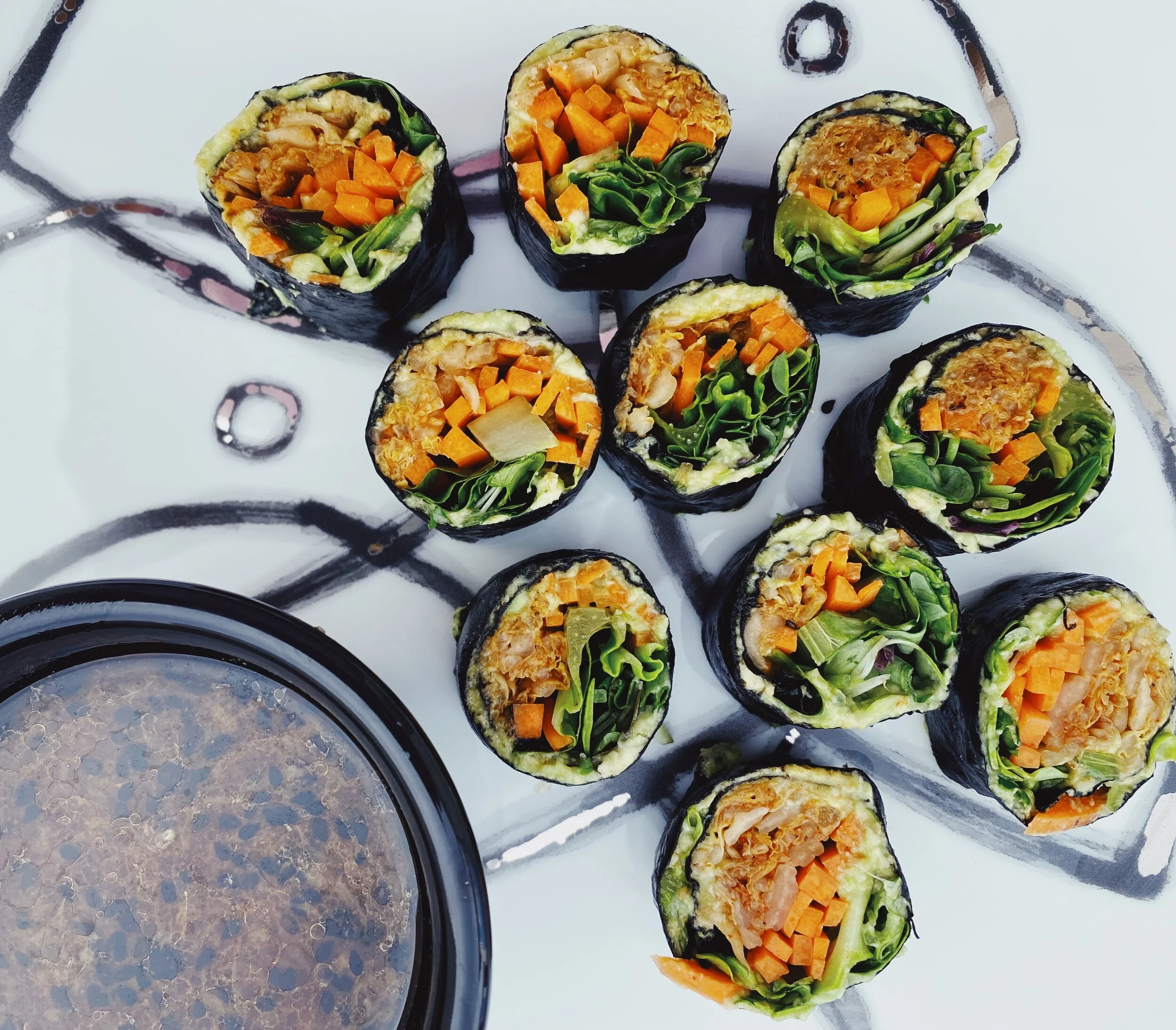Kimchi Avocado Rolls with Ginger Lime Dipping Sauce
