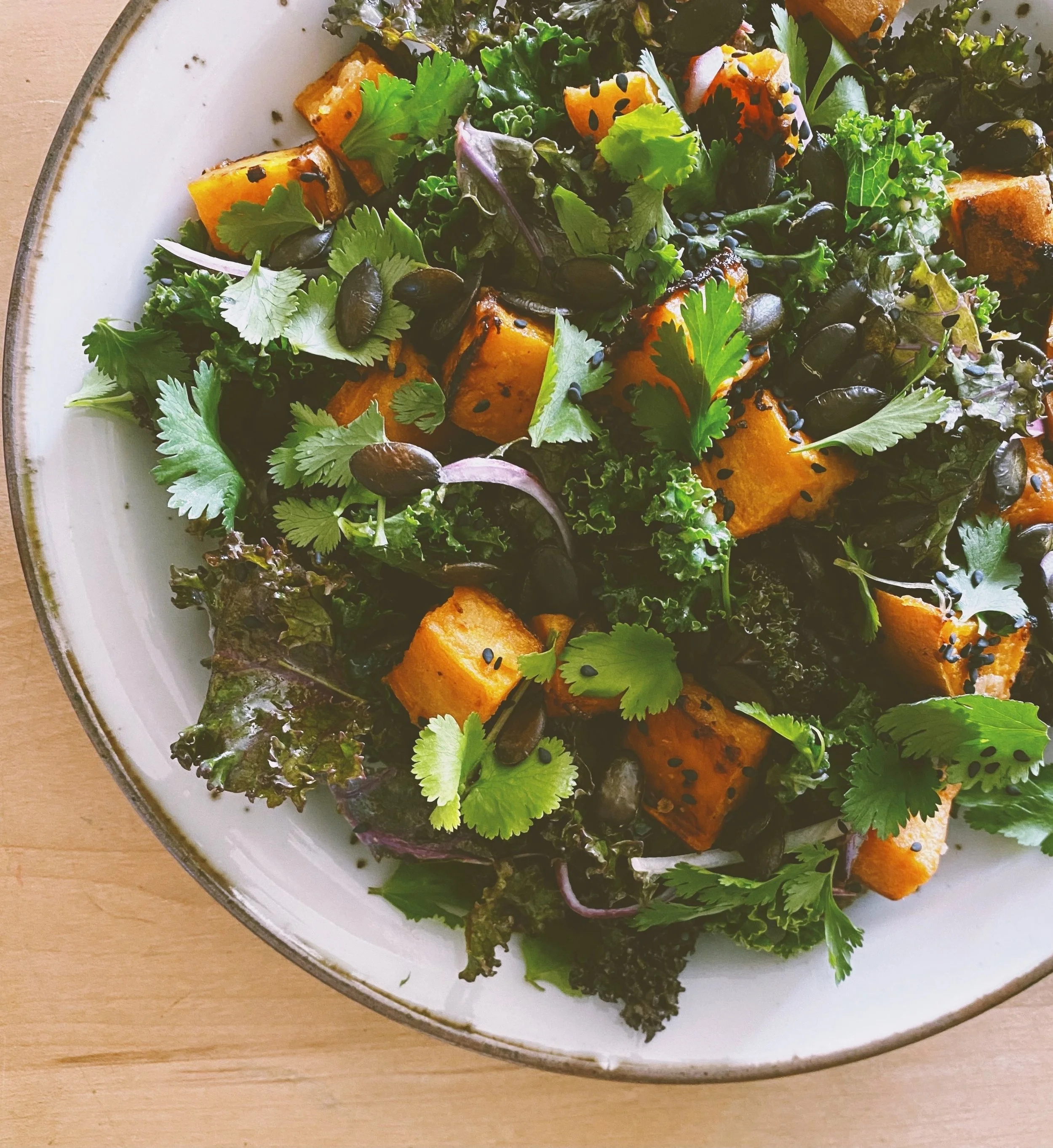 Miso Glazed Sweet Potatoes + Ginger Dressing &amp; Toasted Pepitas