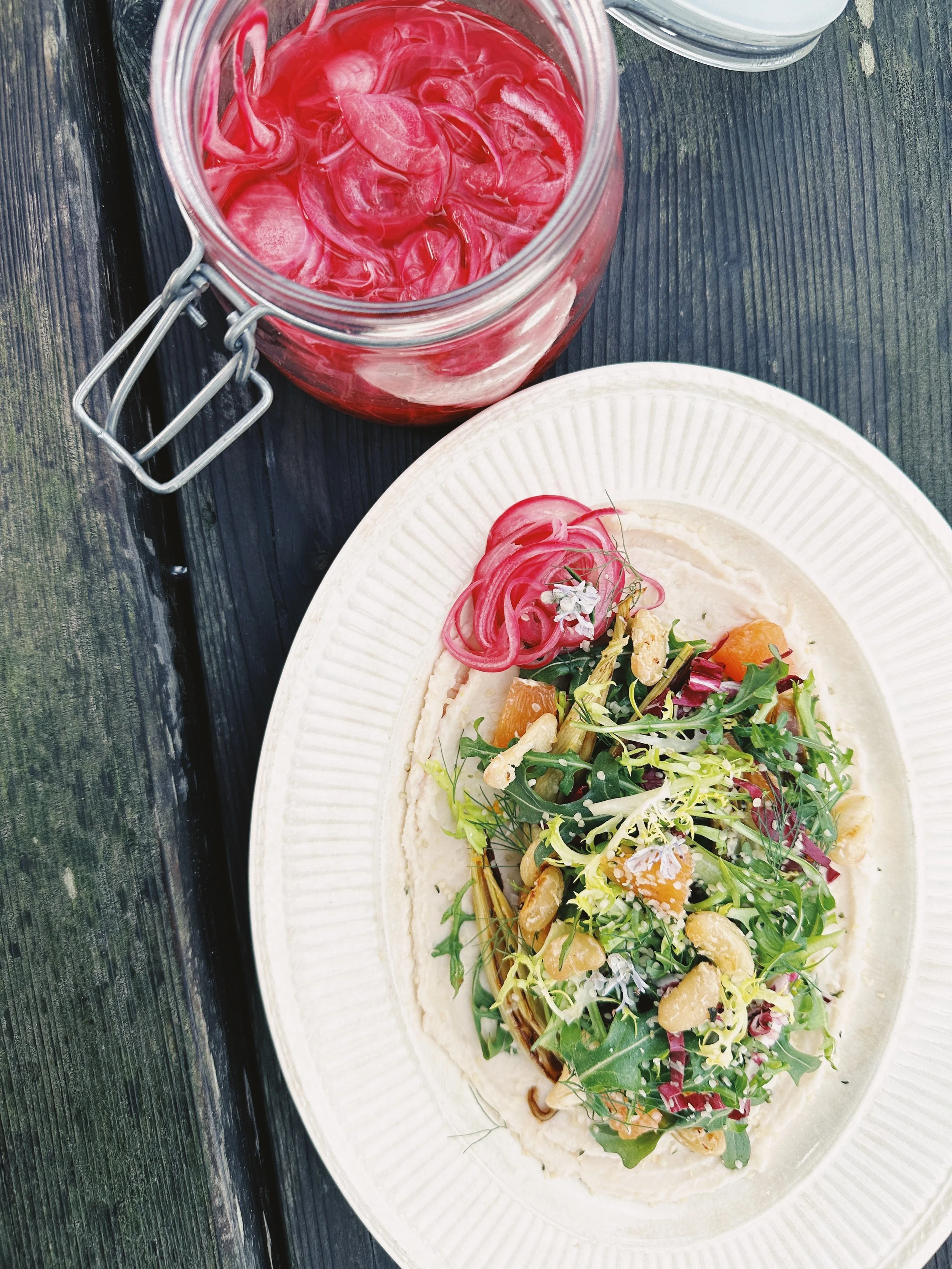 Caramelized Fennel, Cara Cara Orange, Cannellini Puree &amp; Croutons + Farm Greens in a Citrus Vinaigrette
