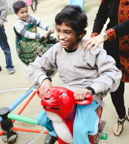 This boy has cerebral palsy and can't walk or talk. Since this project was started, he has learned how to feed himself and play catch. This was his first trip to the park. Isn't his smile is priceless?!