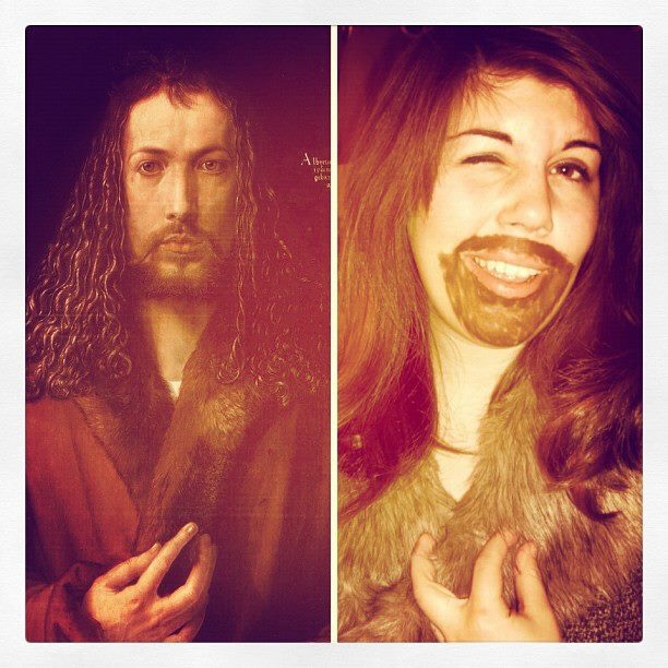 Artist Albrecht Durer I saw this portrait in one of my Art History classes in university and I thought "hey! I have a fur collared coat! I could do that!" and oh, I did. I threw on my coat and added a little more "faux fur" to my face and voila! A masterpiece. 