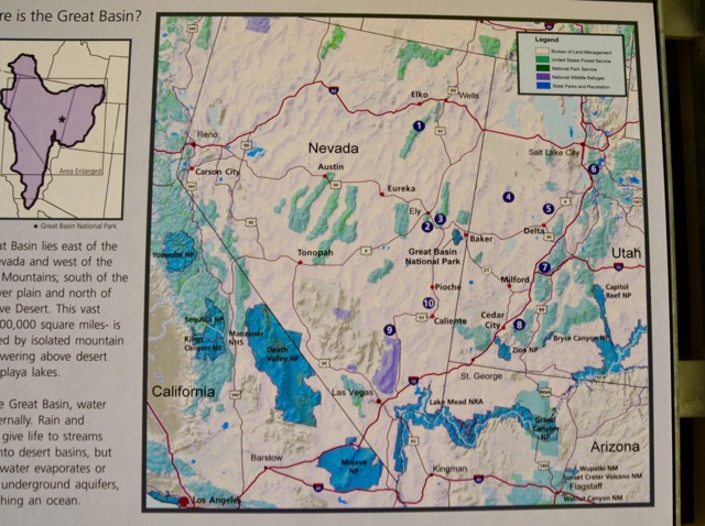 A map of the parks in and around the Great Basin park...much to explore! An absolutely beautiful area and one of the prime locations in the country to do star-gazing at night, due to the fact that there are no big towns nearby.