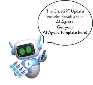 A cartoon robot mascot holding a clipboard, with a speech bubble above it that says 'Build Your Website, App, or Shopify Store with AI & Automation'.