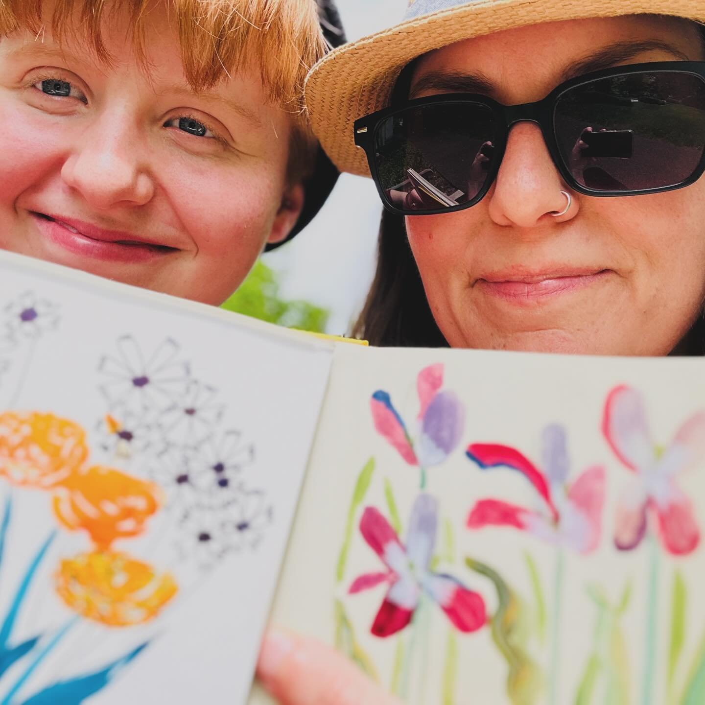 Drawing in the warm sunshine at @newfieldstoday with my teen Veda (who inspires me like no other!). It&rsquo;s nearing the end of the spring flower time, and even fading, the colors bring me so much joy!