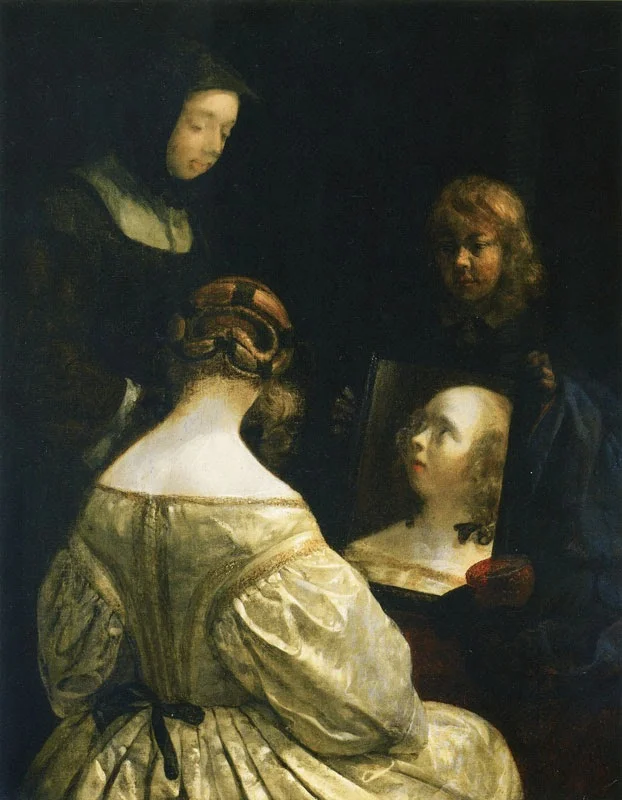 1650, Gerard Ter Borch, Donna allo specchio, Rijksmuseum, Amsterdam.jpg