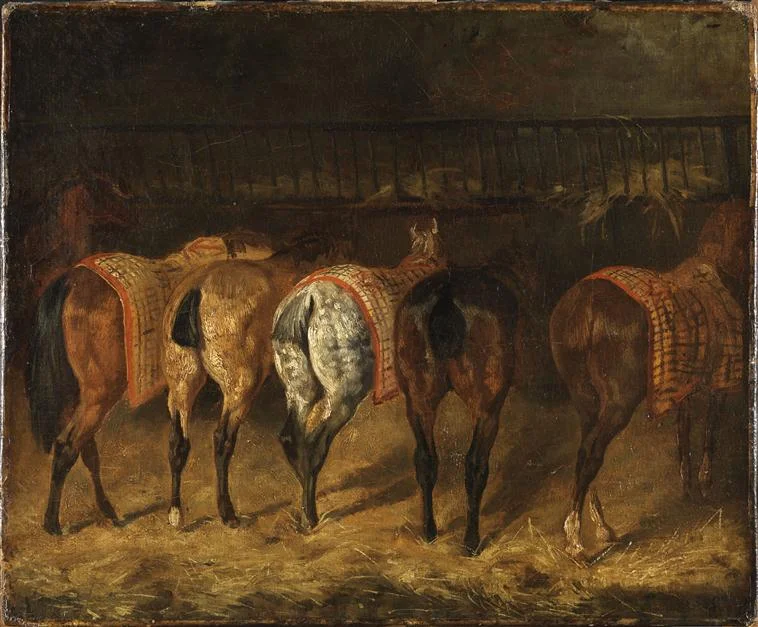 1800s, Gericault, Cinq chevaux vus par la croupe.jpeg