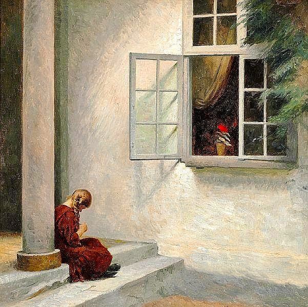 1920?, peter vilhelm ilsted, little girl by a pillar at liselund.jpg