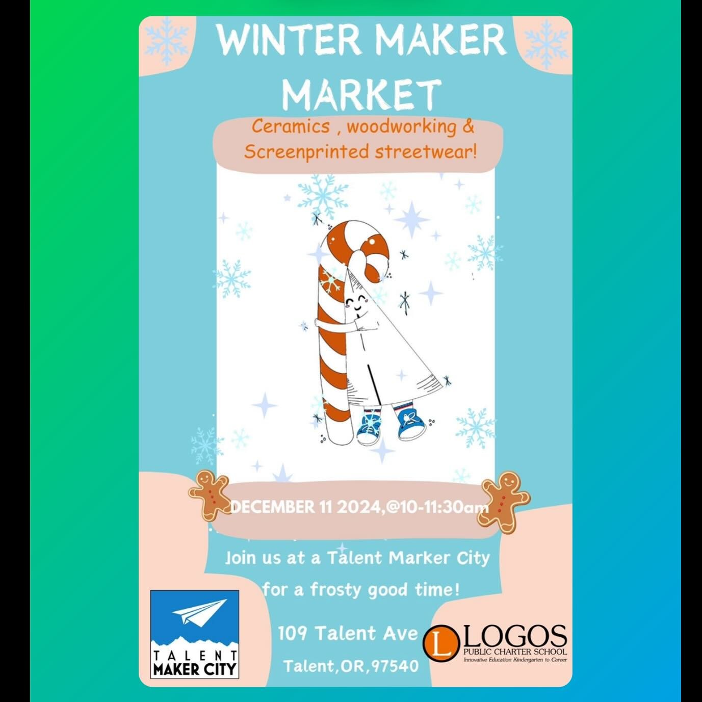[Espa&ntilde;ol abajo]
LOGOS and TMC are thrilled to present our annual Winter Maker Market! Students will showcase and sell their unique creations, including screen-printed items, handcrafted wooden products, and hand-built ceramics. We invite you t