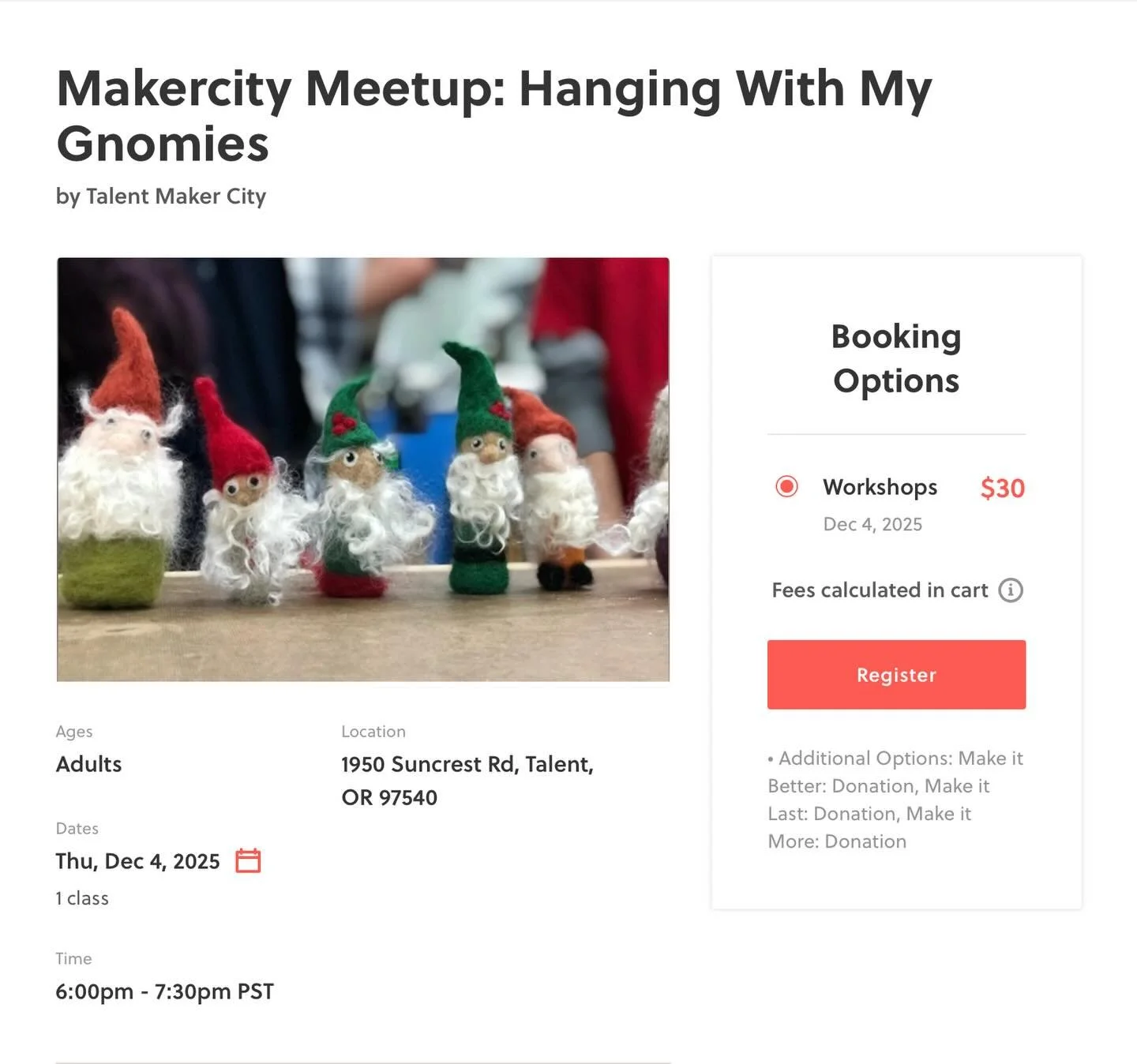 [Espa&ntilde;ol abajo] ✨💙🤩
Join us Thursday, Dec 4 from 6&ndash;7:30pm at Naumes Suncrest Winery for a cozy, joy-filled needle-felting workshop! 🧶✨
 Learn beginner-friendly techniques as you sculpt your own hanging gnome or whimsical ornament usin