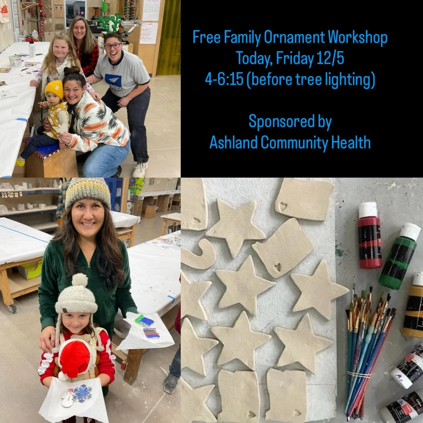 🎄Join us tonight for a fun, free, and festive community ornament making workshop between 4-6:15pm. We will have wood and clay ornaments for the whole family to decorate. Along with your sweet ornaments, you&rsquo;ll make memories that will last a li