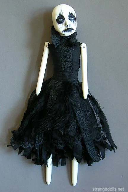 If you are not familiar with corpse paint, think Alice Cooper. But its origins are from black metal. I have made many of these dolls from 2014 - 2016.