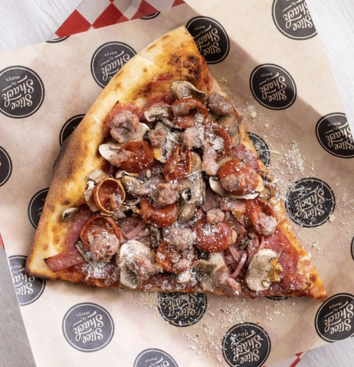 Slice of pizza at Slice Shack by Mary's in Sonoma
