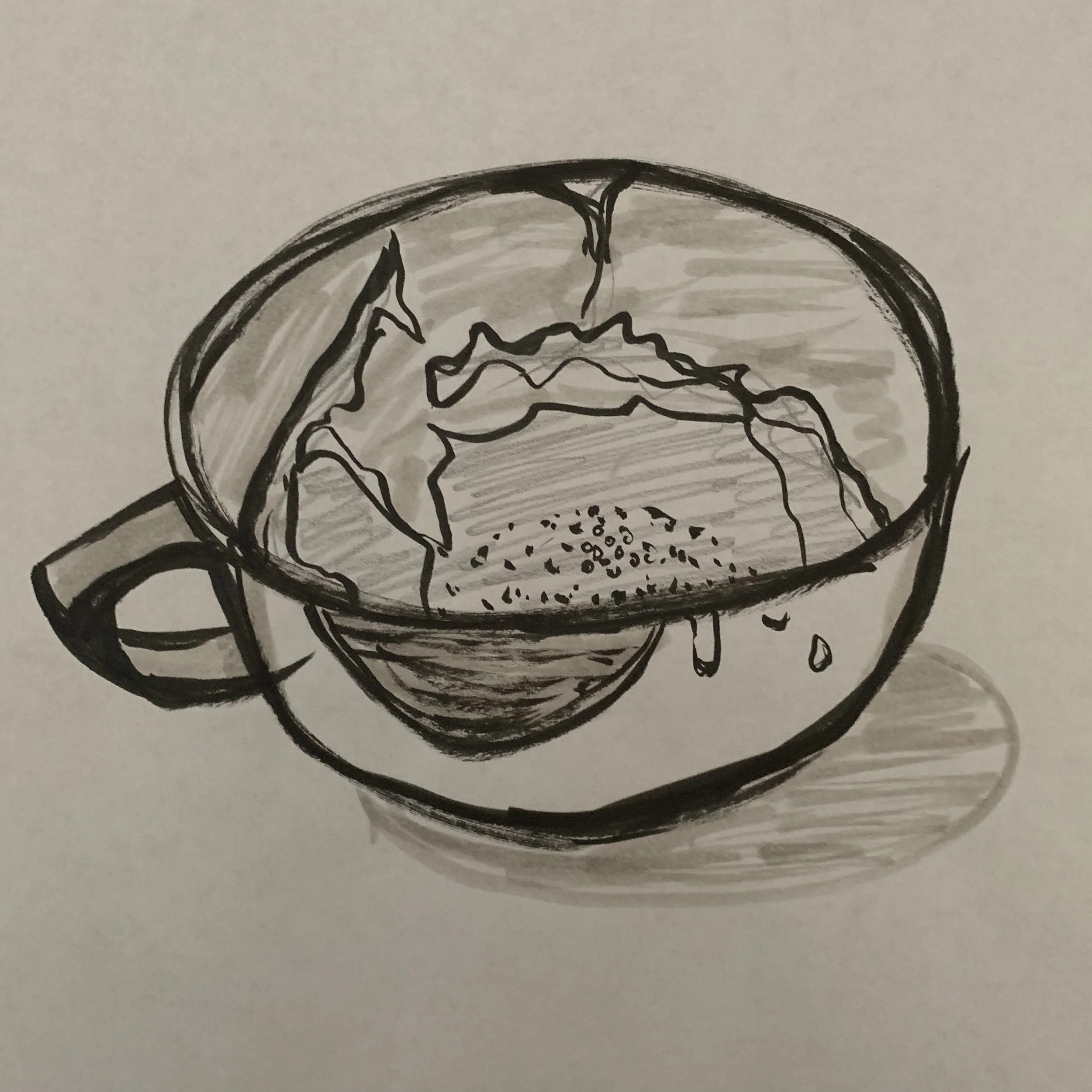 Empty cappuccino cup with milk froth marks. Really one of the worst things i’ve ever done. Looks like a globe.