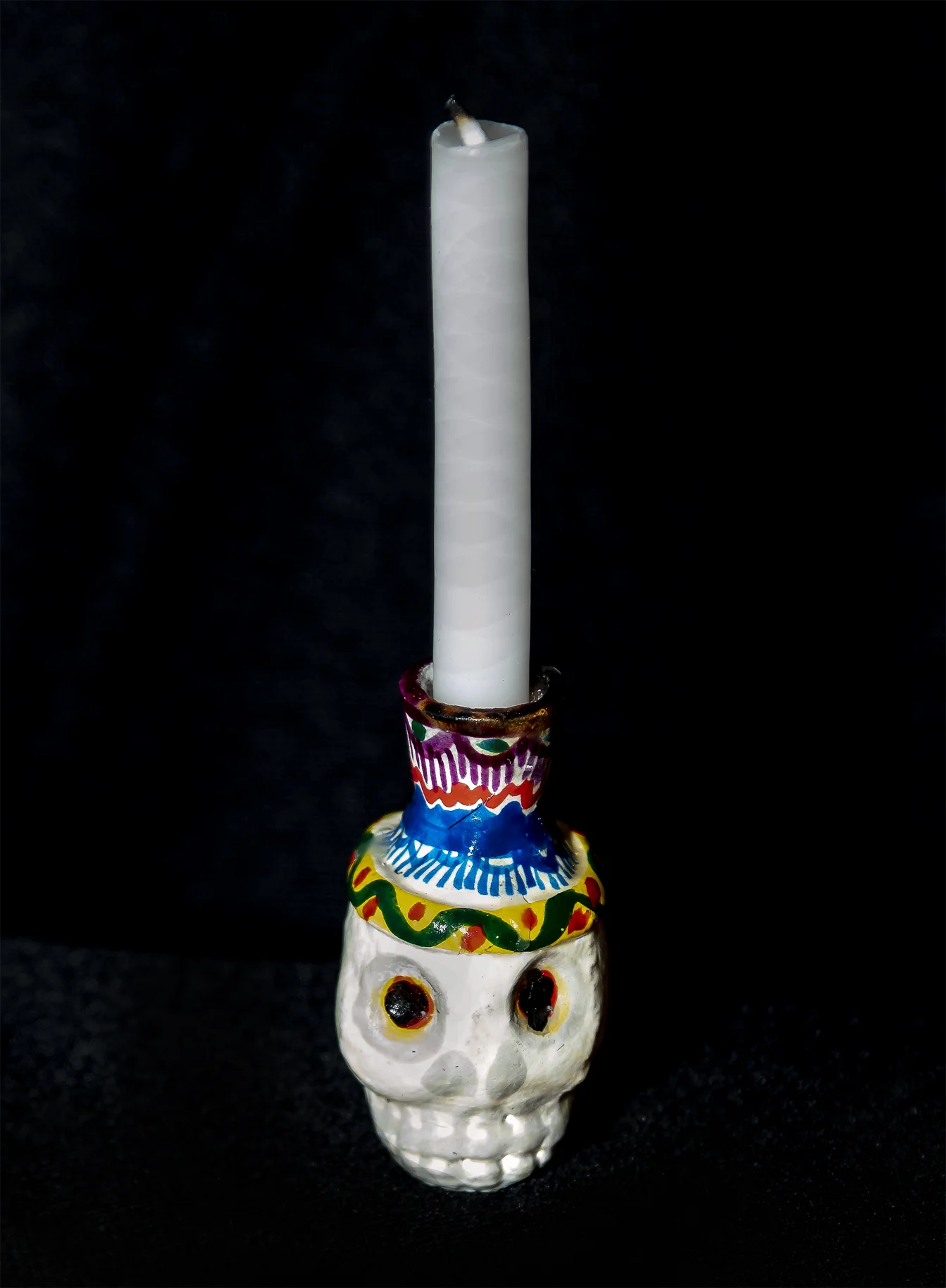 Ceramic skull candle holder, 14 cm height with candle
