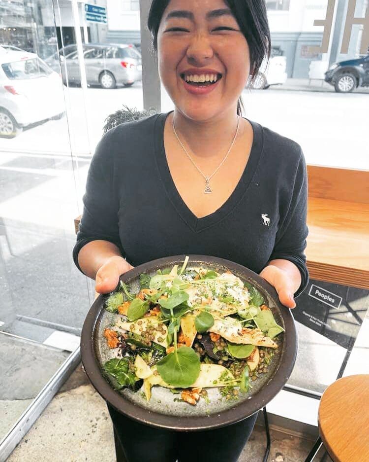 Come on in Central and say Hi 👋 to Kana 🇯🇵 who started as a barista only a few weeks ago!

She is introducing the dish of the week in Central and Terrace, 'la salade d' Auvergne', with Le Puy lentils, pear, celery, candied walnuts, flatbread and b