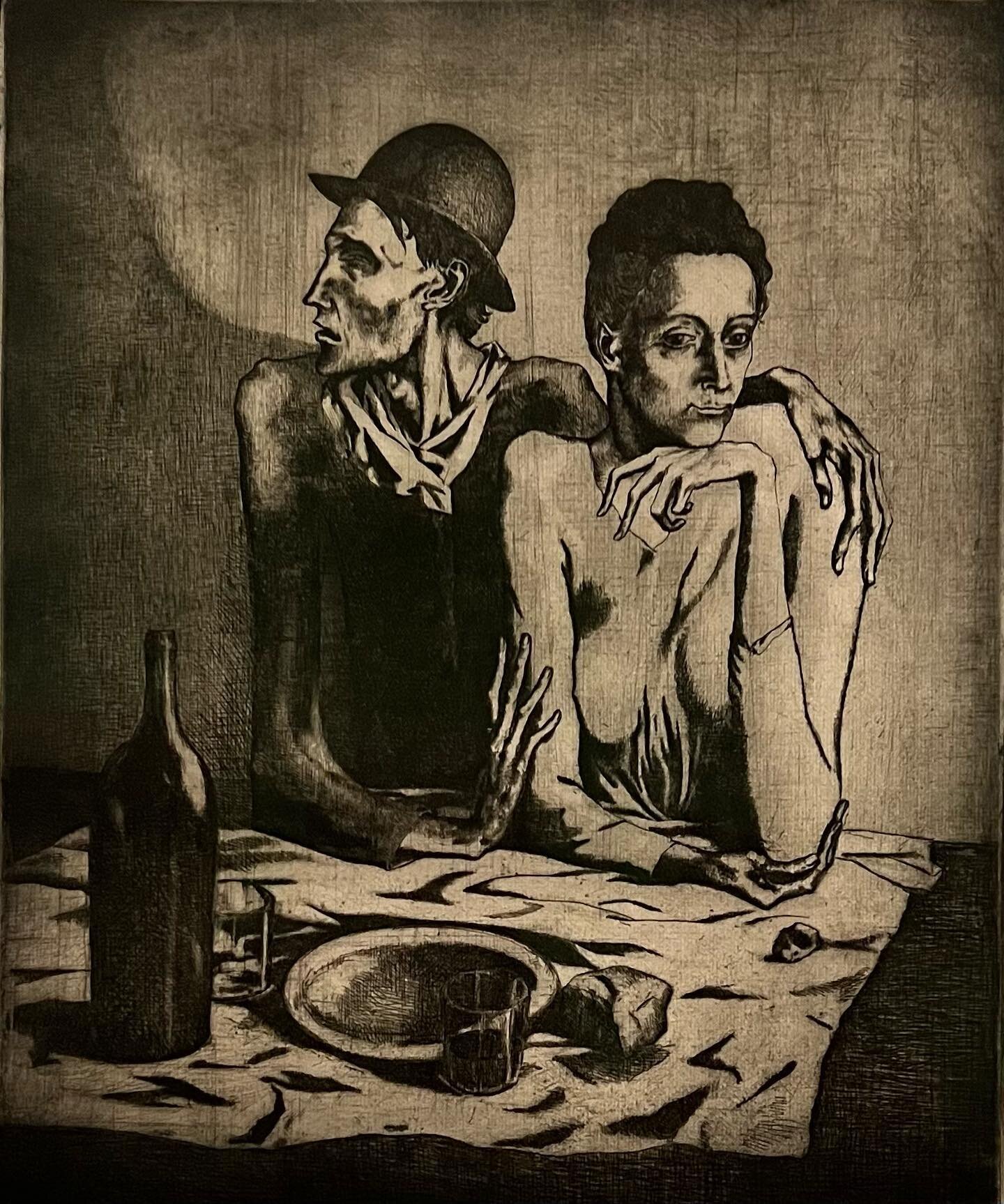 Seegerbydesign loves&hellip; Picasso&rsquo;s &acute;Le Repas Frugal&rsquo; / etching and scraper on zinc plate from his Blue Period 1904 #picasso #pablopicasso #picassoblueperiod #picassoartist #melbourneexhibition