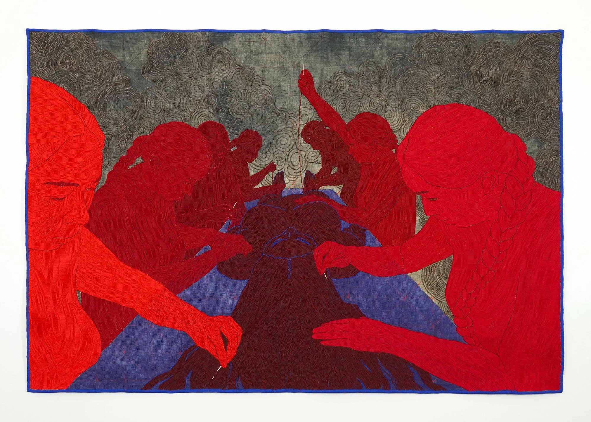   The Line  (2026) Wool, cotton, dye, burlap 50 × 74 inches 