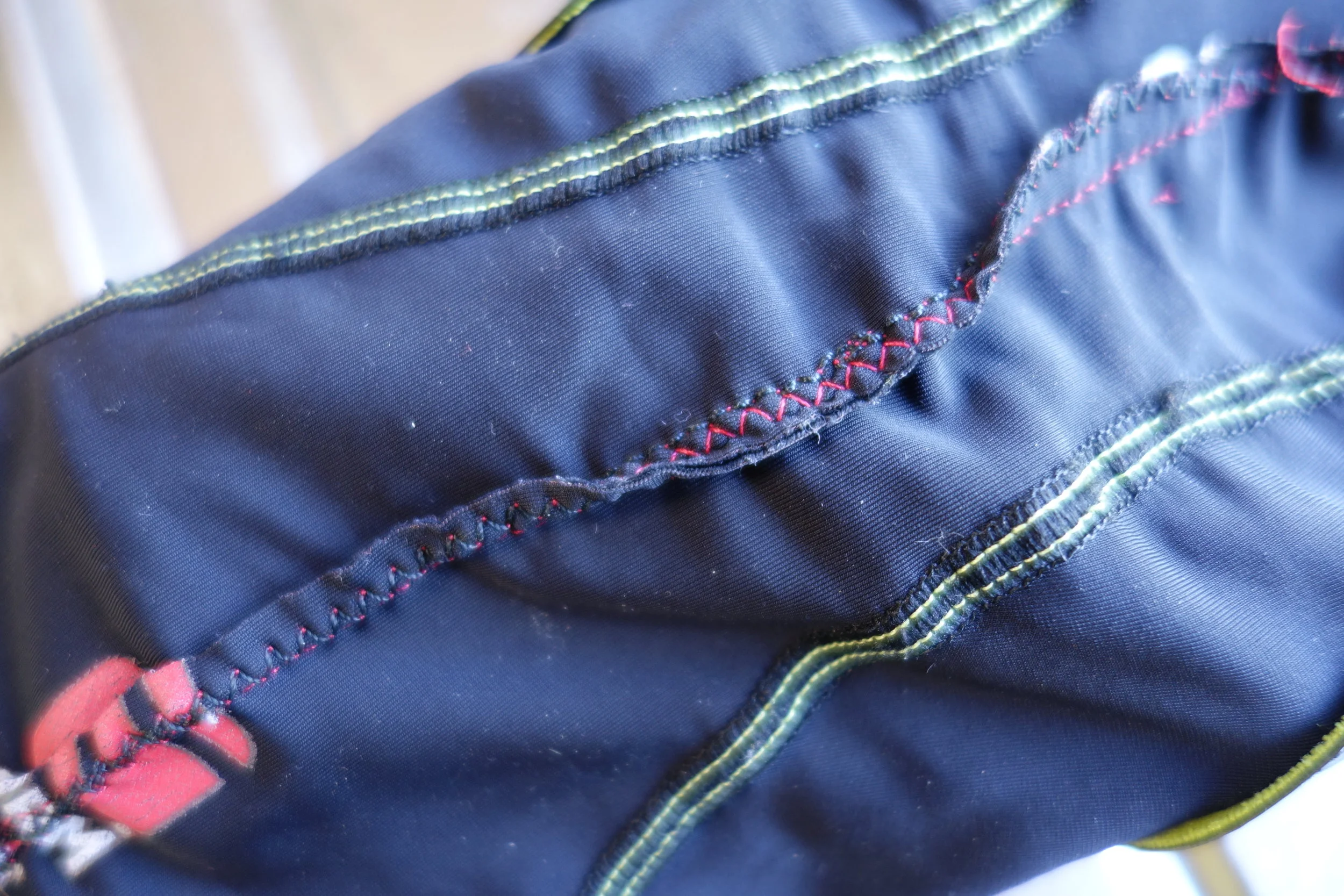 I'm also a dab hand with a sewing machine. I ran a stitch up the back to resize them after they bagged out. Took a year of heavy riding which is pretty good.