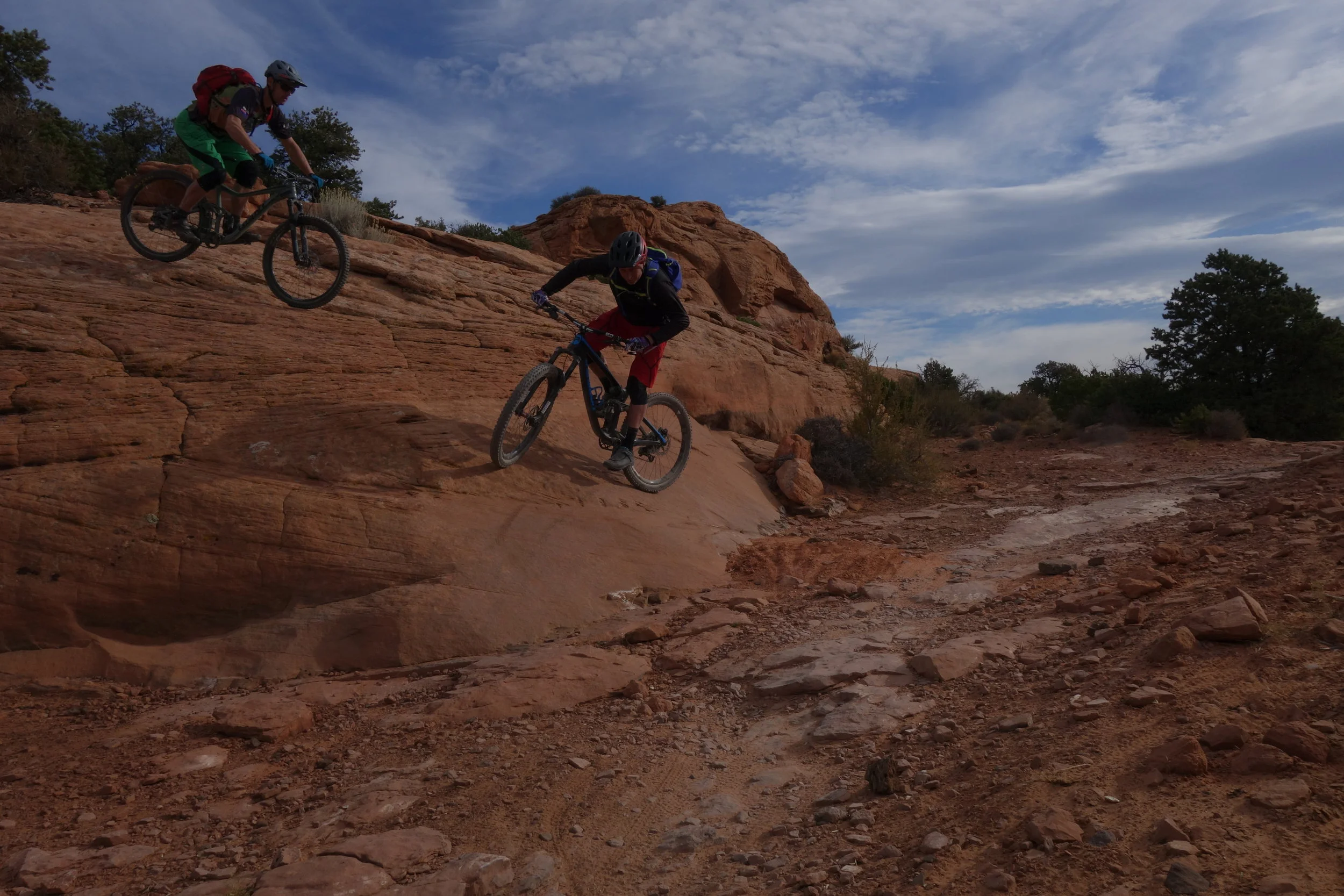 Tim dropping in on Jeff. So many different lines to take with some good sized drops if you have the nerve and a beefy set of tyres.
