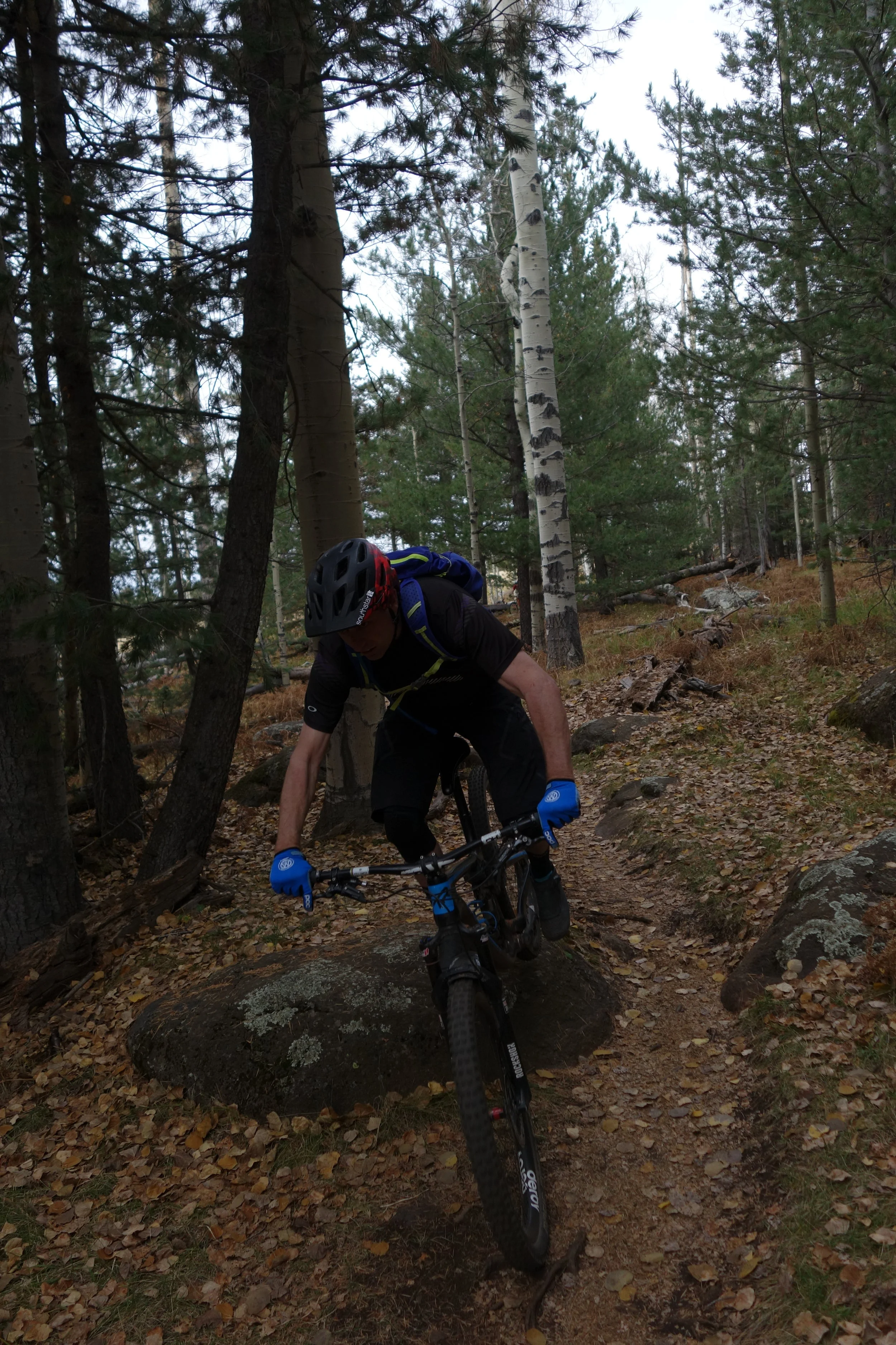Jeff taking a break from pedalling to pop some rock. Jeff also had a decent break as he couldn't pedal quite fast enough on the first run recovering from a cold (poor opossum) and he pulled a u-turn to head back up and wait for us on the steeper run #2.