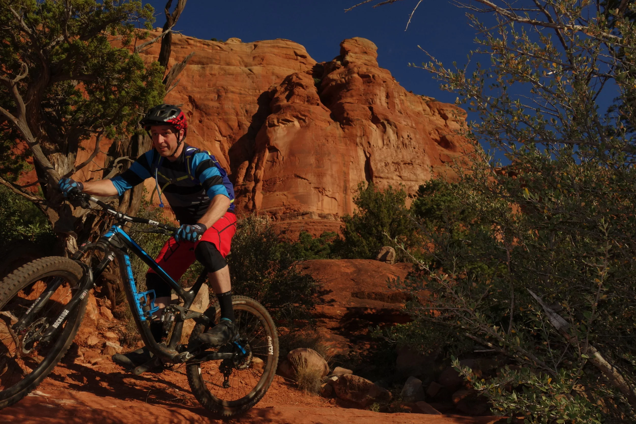 Rich red rock with grip for Africa. Jeff was over his cold and back to his normal aggressive trail riding dominance.
