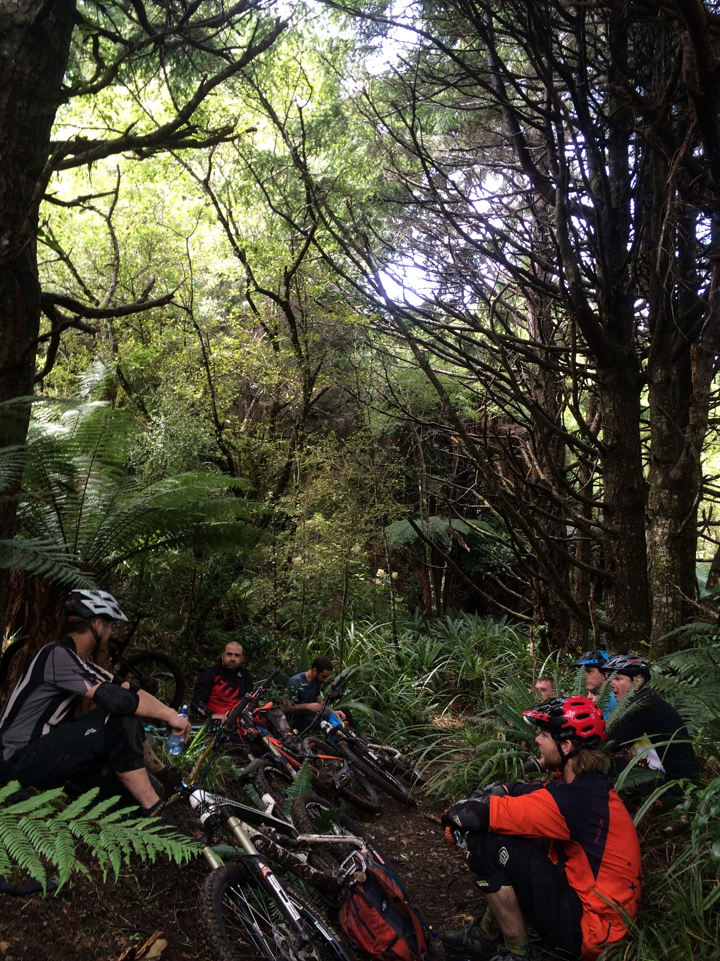 What's a trail ride without a snack and a bit of banter? After finishing Co Op and Lower Tiki we decide to push back up and ride the very secret Garden of Eden.