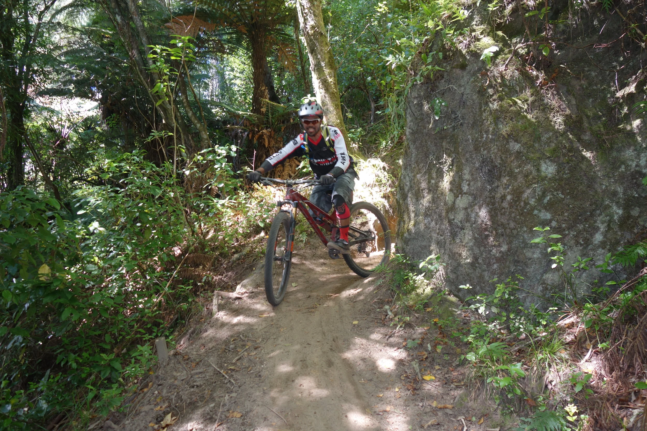 Jeff navigating one of the forests rare boulders on Eastern Spice